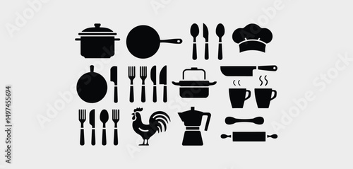 Collection of Kitchen Utensils and Cooking Icons