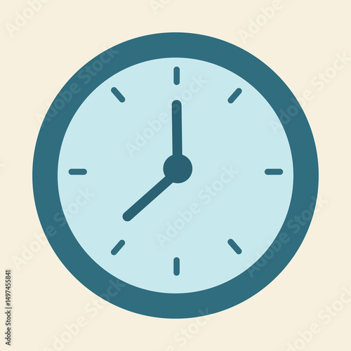 Flat clock icon vector symbolizing time management, punctuality, schedule planning, reminder tools, deadline tracking, and productivity themes