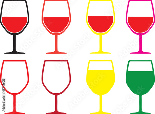 Colorful Wine Glass Silhouettes – Vector Icon Set

