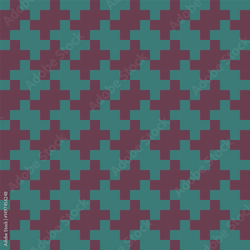 Seamless retro geometric pattern with bold abstract shapes and vintage color palette. Repeating vector design for fabric, wallpaper, wrapping, and digital backgrounds.