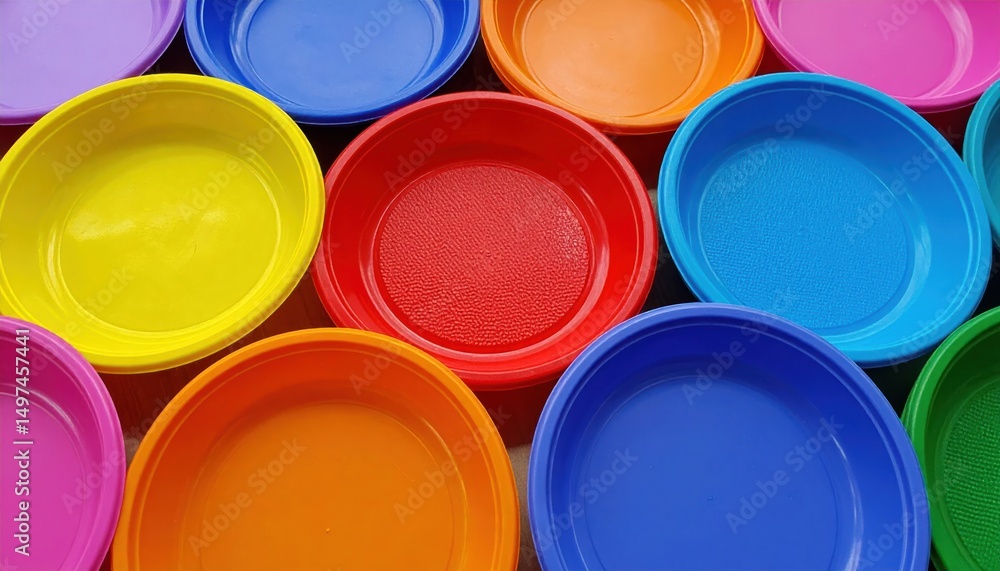 Arrangement of Vividly Colored Plastic Bowls Creating a Vibrant Palette Arrangement of Vividly Colored Plastic Bowls Creating a Vibrant Palette