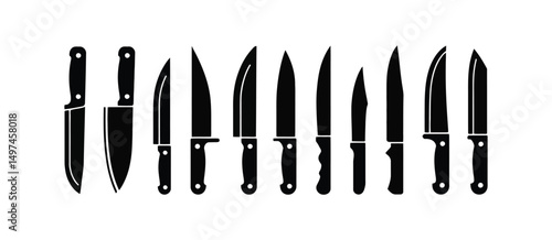 Collection of Various Knife Types Black Silhouettes