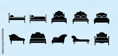 Collection of Classic Bed and Chaise Lounge Silhouettes