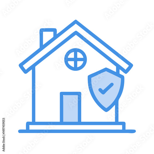 Secure home insurance policy icon for property protection and safety assurance with check mark shield on transparent background