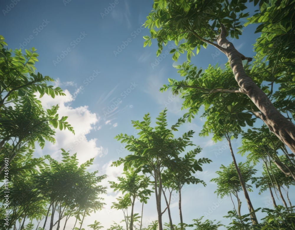 Fototapeta premium Vibrant green coffee seedlings reaching skyward, lush foliage , development, flora, leaves