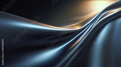 Abstract Flowing Silk Fabric in Deep Blues with Golden Accents Creating Elegant Business Concept Visualization