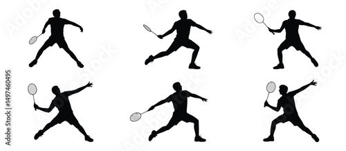 Six Silhouettes of Badminton Players in Action