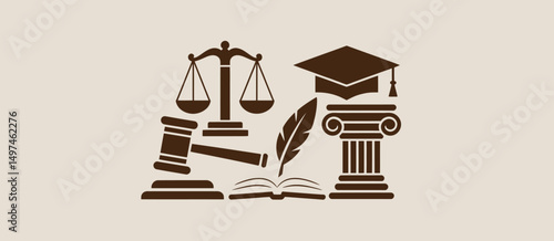 Law Education Concept Justice Scales Gavel Book Graduation Cap