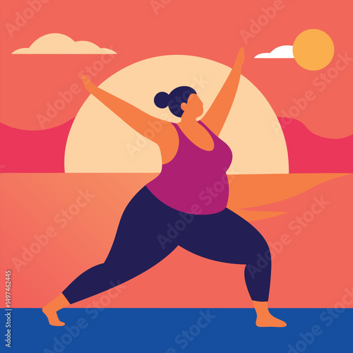 Woman in yoga pose at sunset