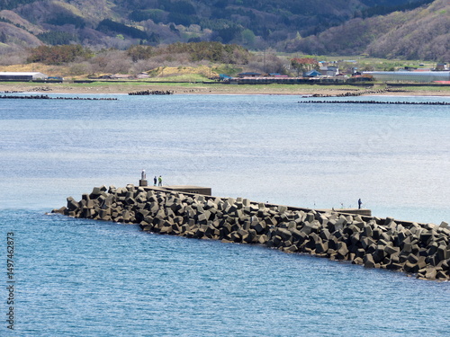 Fishing scene at Monju Beach tourist spot in Kaminokuni, Hokkaido