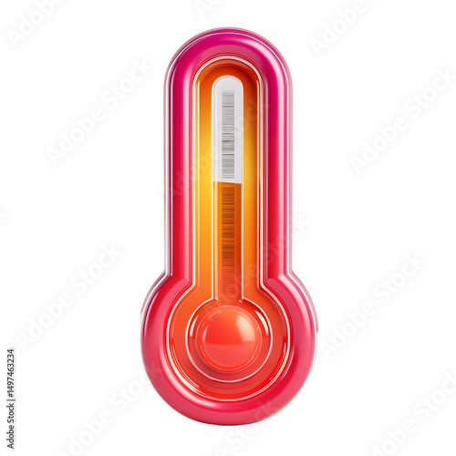 Stylized 3D of a digital thermometer with a bold glossy red and orange gradient fill creating a vibrant modern and eye catching design against a clean white background