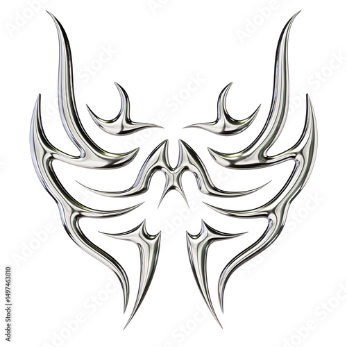 Tribal chrome shape 3D render on transparent background