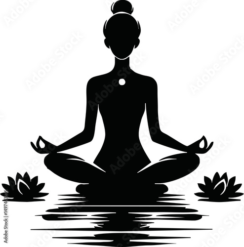 Silhouette of person meditating in lotus pose vector style isolated simple vector art on white background
