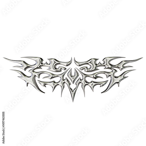 Tribal chrome shape 3D render on transparent background