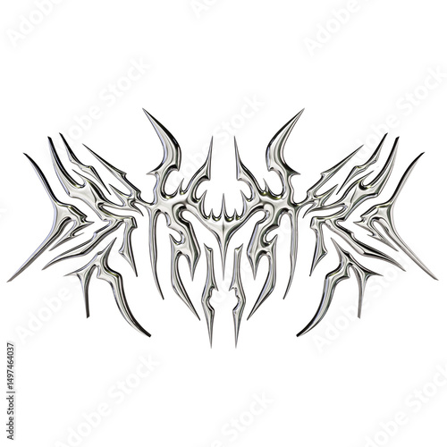 Tribal chrome shape 3D render on transparent background