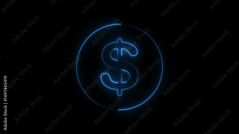 Glowing Neon light USD Dollar Sign Symbol animation on black background. Business and finance conceptual neon light dollar icon with circle animation Glowing Neon light USD Dollar Sign Symbol animation on black background. Business and finance conceptual neon light dollar icon with circle animation