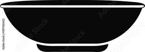 Isolated black bowl displays simple curves on a white background in monochrome style