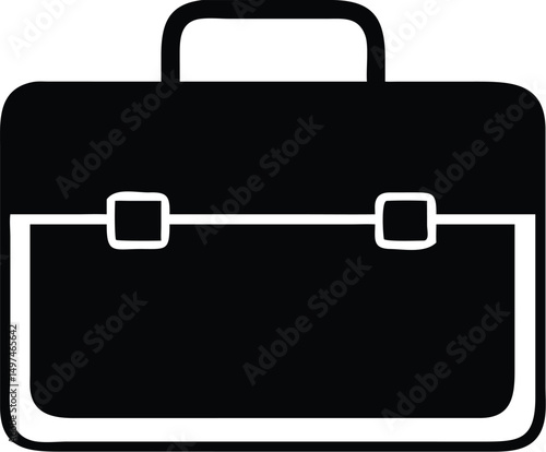A simple black suitcase with handle is seen against a transparent background