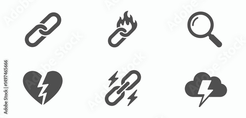 Six Simple Link Icons Representing Connection Status