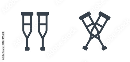 Underarm Crutches Icon Set Pair and Crossed