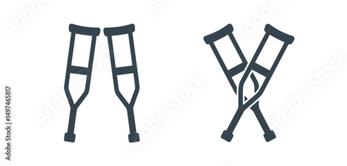 Crutch Icons Set Standing and Crossed Underarm Crutches
