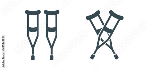 Crutch Icons Set Pair and Crossed Underarm Crutches