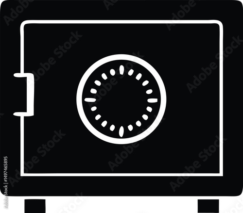 Black safe box with a dial combination lock sits on white background
