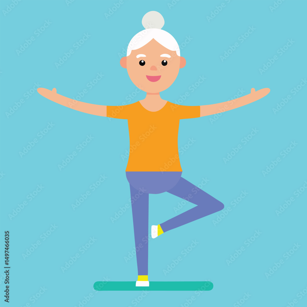 Elderly Woman Practicing Yoga in a Balance Pose Elderly Woman Practicing Yoga in a Balance Pose