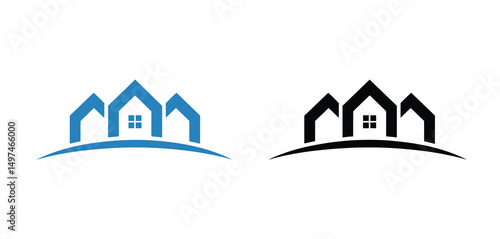 Abstract Real Estate Logo Design with Two Houses