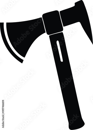 Silhouette of a tomahawk with a double axe head and a spike is visible