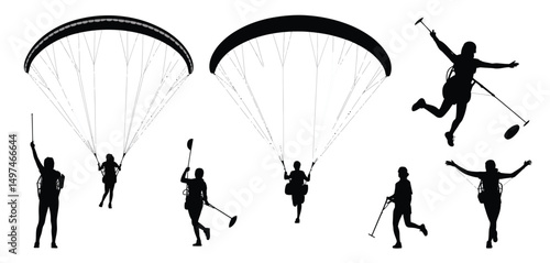 Silhouette Collection of Paragliding Women in Action