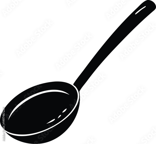 Simple black silhouette showcases an elegant spoon with a gentle curve, presented on transparent background