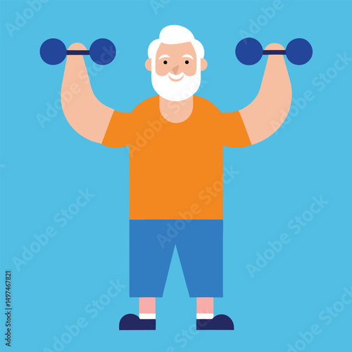 Senior man exercising with dumbbells