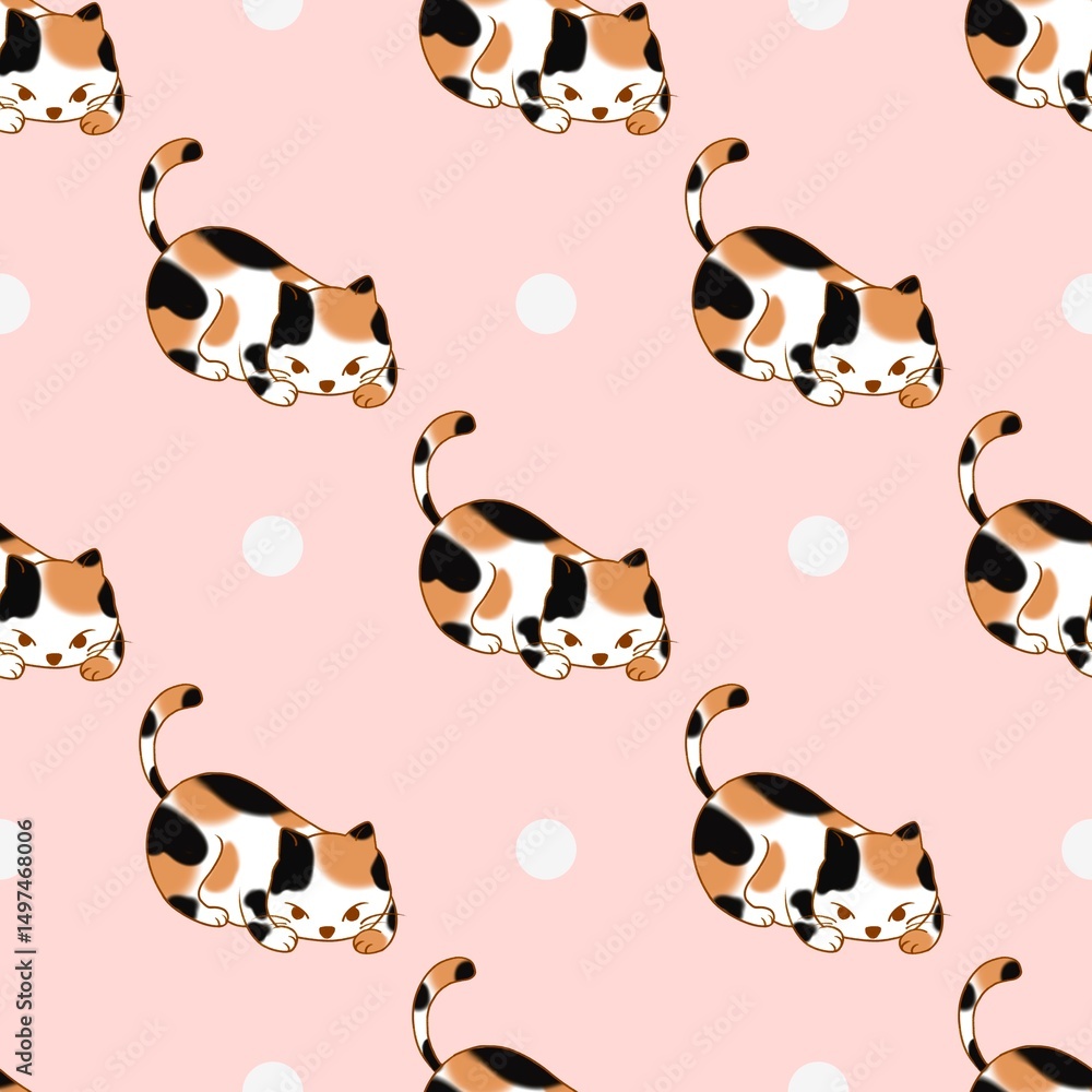Fototapeta premium Cute tricolor cat suitable for screen printing on surface of objects.