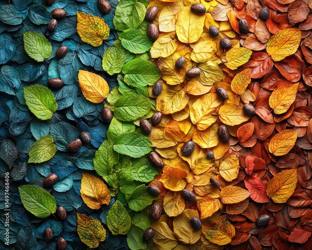 Fototapeta premium Colorful autumn leaves in a rainbow gradient