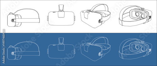 VR Headset AR Smart Glasses – Technical Line Drawing Blueprint Vector, Isolated on Transparent Background