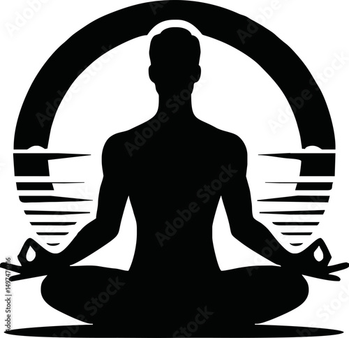 Silhouette of person meditating in lotus pose vector style isolated simple vector art on white background