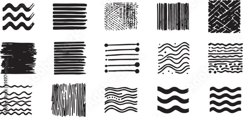 chalk crayon line collection - straight strokes, dotted rows, wavy patterns, zigzag marks with grunge textured surface. Hand drawn underline elements for design emphasis or decorative borders
