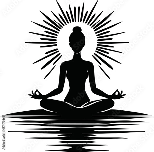 Silhouette of person meditating in lotus pose vector style isolated simple vector art on white background