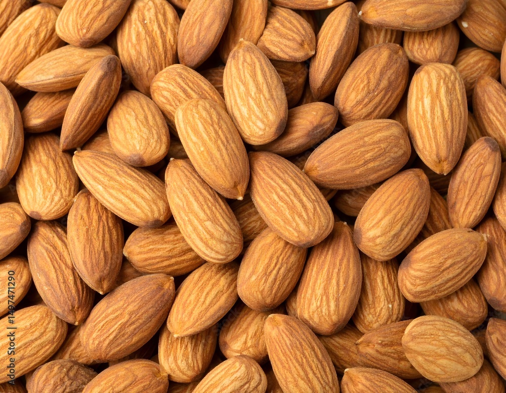 High-Resolution Close-Up of a Pile of Whole Raw Almonds Showcasing Natural Texture and Healthy Snacking High-Resolution Close-Up of a Pile of Whole Raw Almonds Showcasing Natural Texture and Healthy Snacking