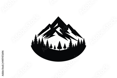 simple and unobtrusive Mountain with some trees vector silhouette illustration isolated in white background