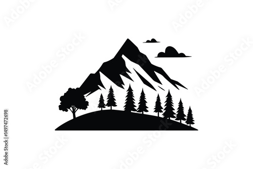 simple and unobtrusive Mountain with some trees vector silhouette illustration isolated in white background