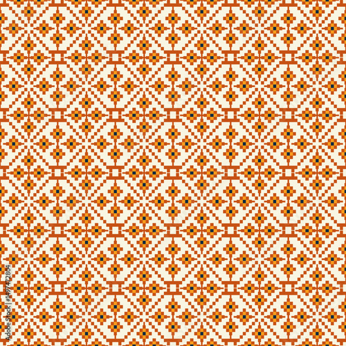 Geometric CrossStitch Tile Design with Warm Colors