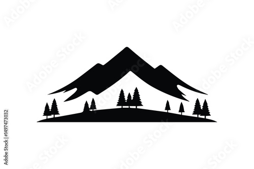 simple and unobtrusive Mountain with some trees vector silhouette illustration isolated in white background