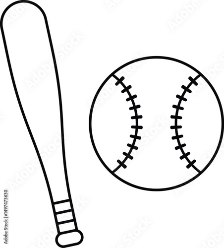 Outline style icon of baseball bat and ball