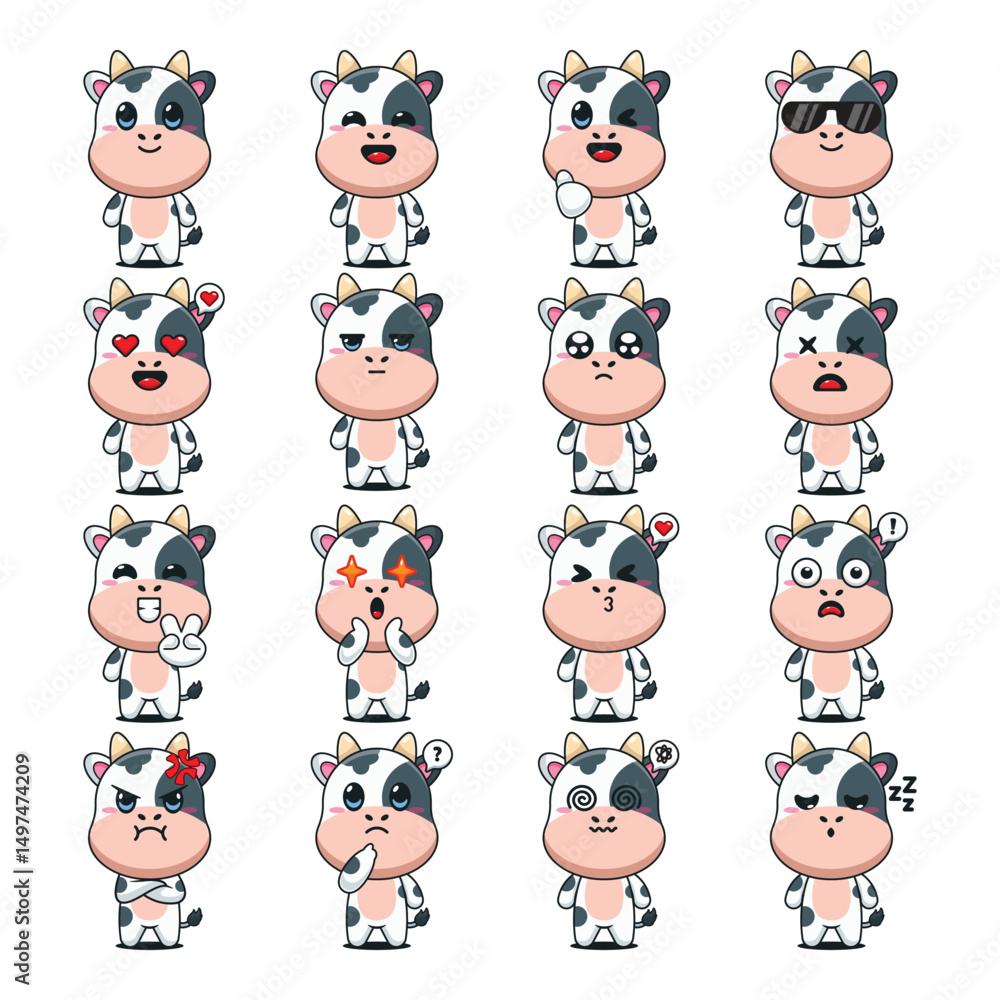 Obraz premium Cute Cow Cartoon Mascot Character Illustration