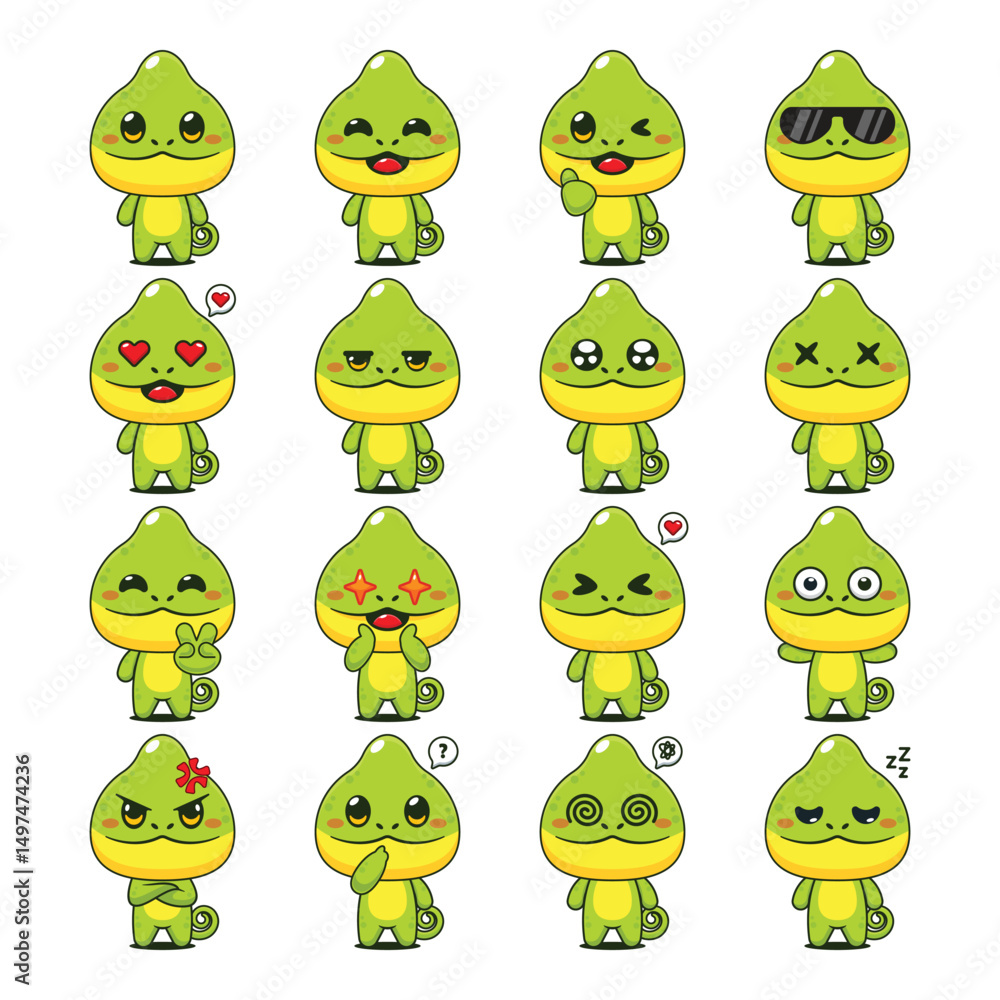 Obraz premium Cute Chameleon Cartoon Mascot Character Illustration