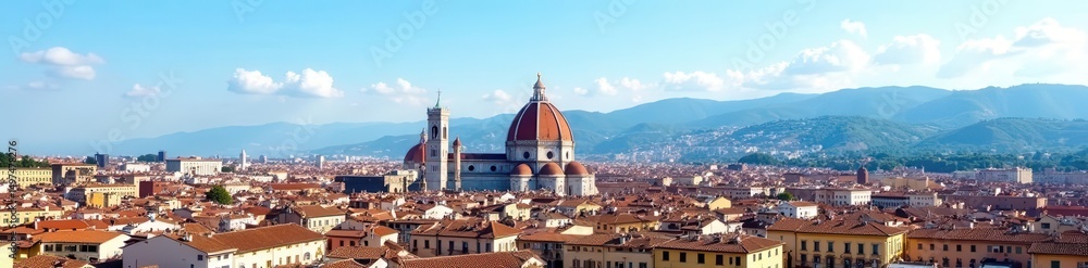 Fototapeta premium Florence Duomo, clear blue sky, panoramic city view, architecture, scenery, breathtaking