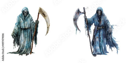 grim reaper watercolor vector illustration