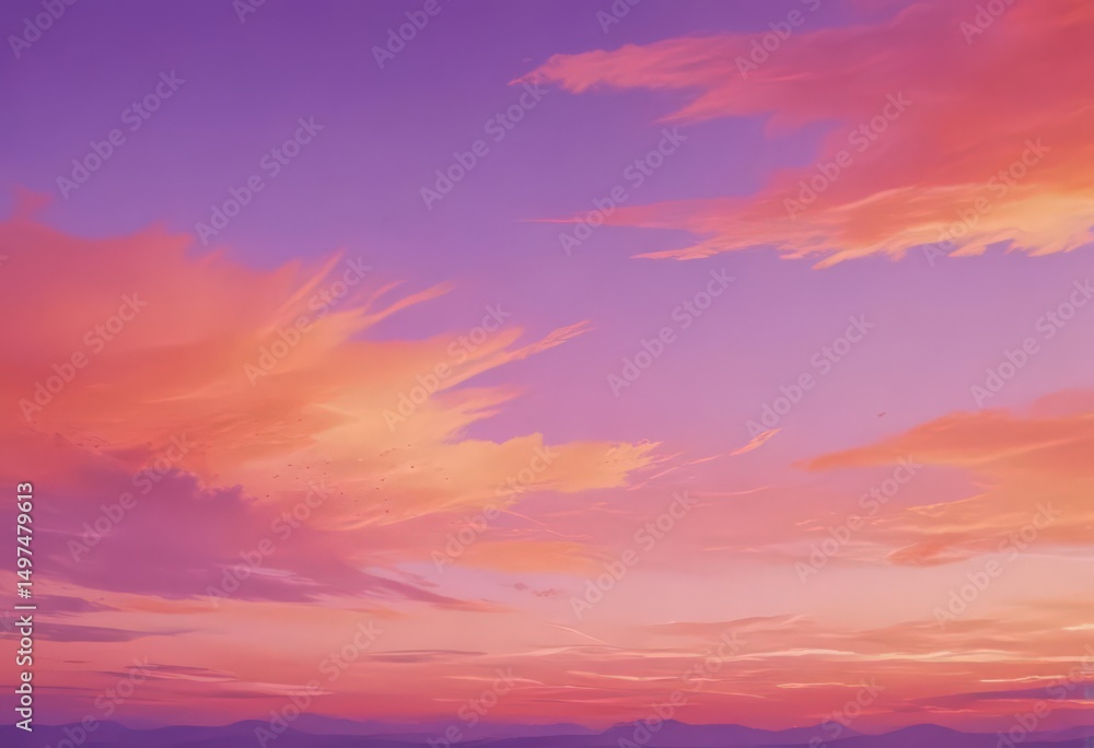 Fototapeta premium Abstract watercolor sunset, orange and purple hues blend seamlessly , vibrant, landscape, creative